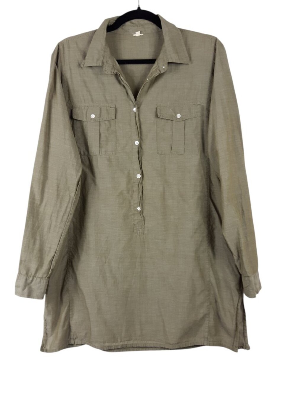J. Crew Olive Green Cotton Tunic Side Pockets Rolled Sleeves Shirt Size Medium